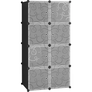 Cube Storage Organizer with Doors, 8-Cube Shelves Closet Cabinet, DIY Plastic Modular Bookshelf, Storage Shelving Ideal for Bedroom Living Room, 24.8" L × 12.4" W × 48.4" H Black UGSHS3008A