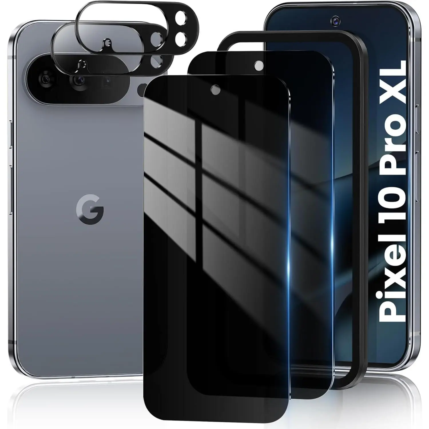 2+2 Pack for  Pixel 10 Pro XL  Screen Protector & Camera Lens Protector, Support Fingerprint Unlock, 9H Hardness Tempered Glass Film, Anti-dust Anti Spy, Fit Lens Cutouts
