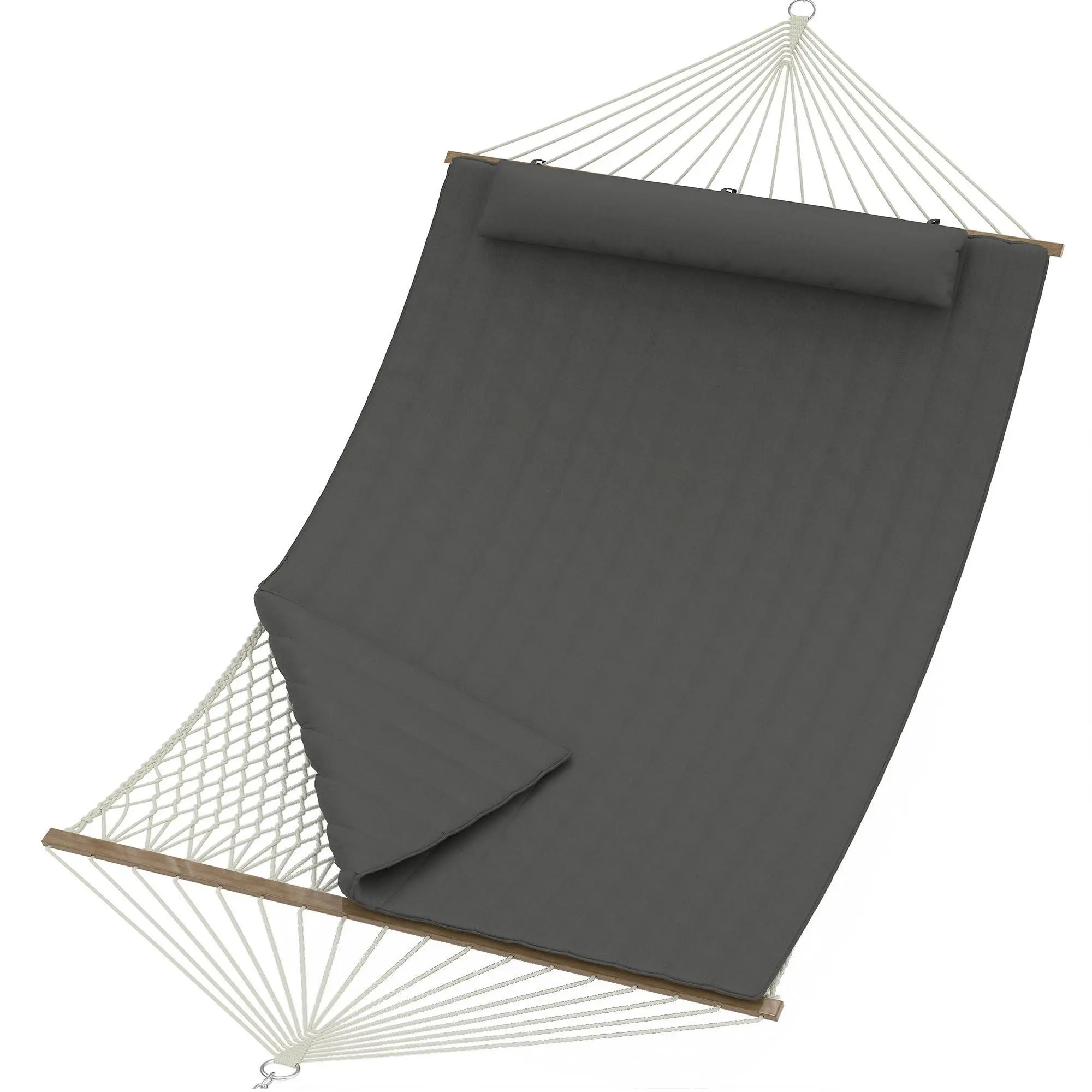 GARVEE Double Hammock, 12FT Quilted Outdoor Swing Bed for 2 People, Removable Ergonomic Pillow, Heavy Duty 450 Lbs for Patio, Garden, Backyard, Dark Grey