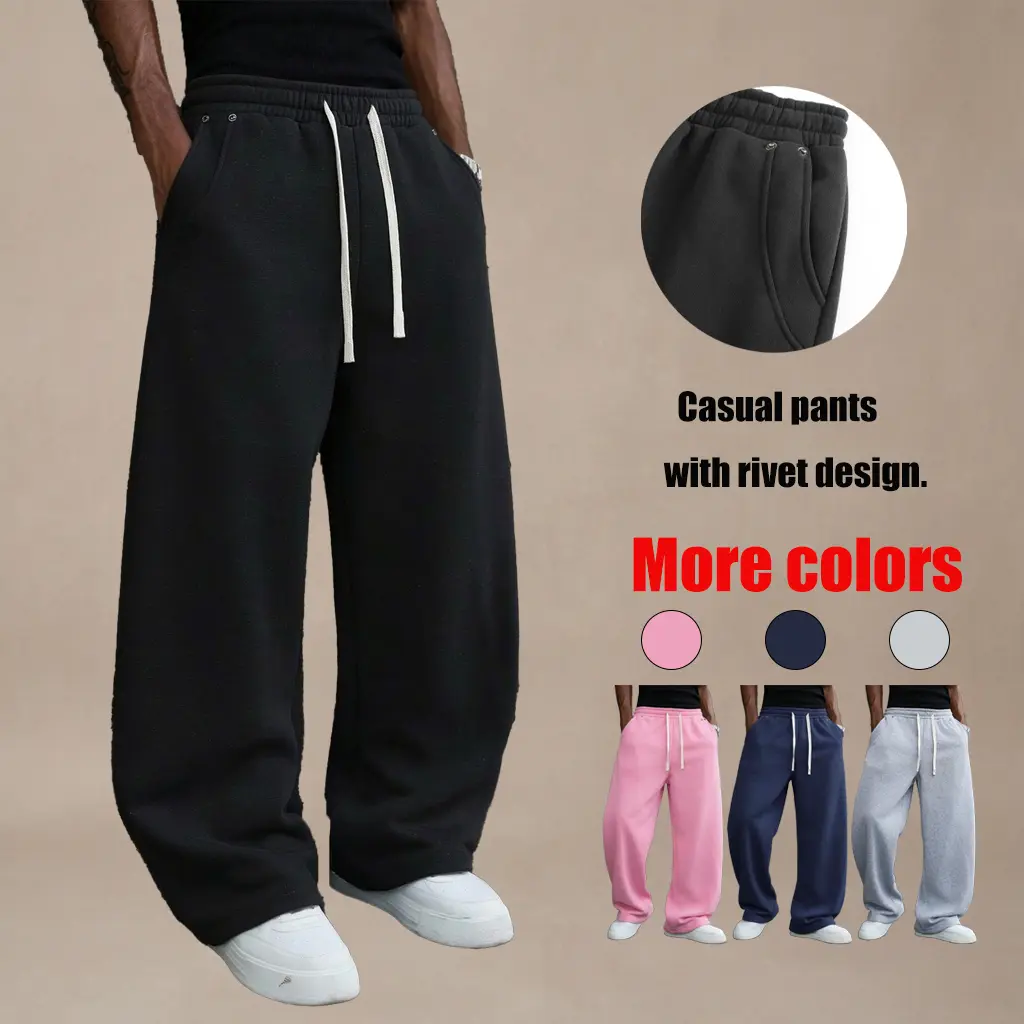 Men’s 3-pack soft casual pants with fleece lining, wide-leg athletic pants with plush interior, loose straight-leg long pants; winter warm, versatile casual pants suitable for back-to-school season, holidays, and street wear; breathable athletic pants.We