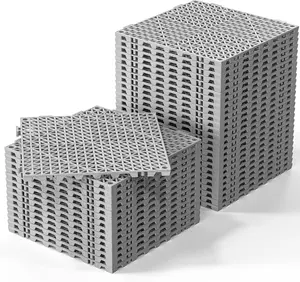 ROVSUN 40 PCS Interlocking Drainage Mat, 12’’x12’’ Drainage Tiles Interlocking,Soft PVC Floor Tiles, Non-Slip Drainage Holes for Restroom, Bathroom, Pool, Kitchen, Wet Areas,Grey