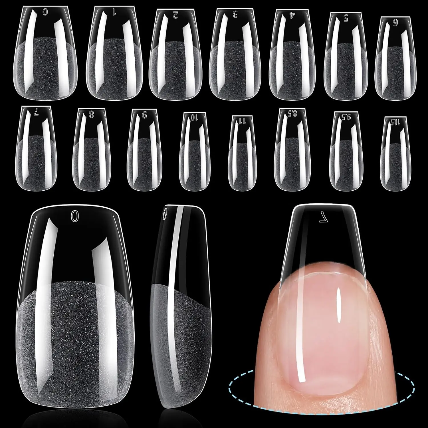 Medium Coffin Nail Tips, 240Pcs Half Matte Nail Tips, 15 Sizes Nail Extension Tips Set, Full Cover Pre Shaped Fake Nails for Beginner and Professional DIY Nail Salon
