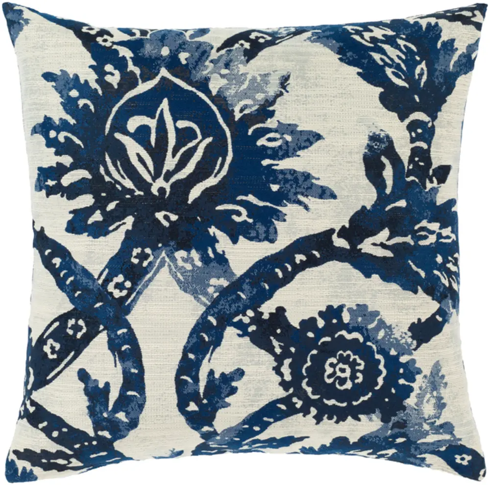 Livabliss SNY003-2020 Durable Vintage Jacquard Weave Cotton Cushion Cover, 20x20 in, All Seasons Bright Blue-Ivory-Navy Sanya Bay Design - Synthetic Cushion Cover