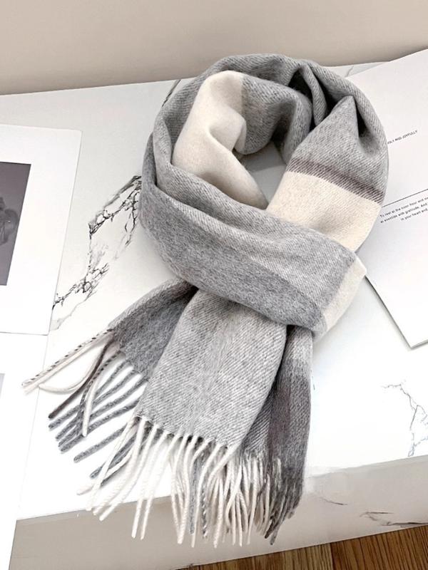 Women's Plaid Wool Scarf, High-End Winter Shawl, Pure Wool Neck Warmer, Perfect Birthday Gift, Stylish and Warm Accessory, Tassel Decor Scarf