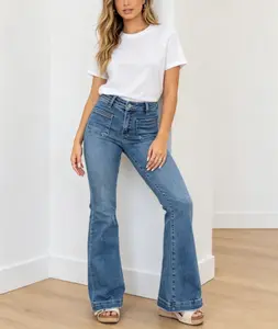 Women's Casual Fit Blue Mid-Rise Flare Jeans, Womenswear Bottoms