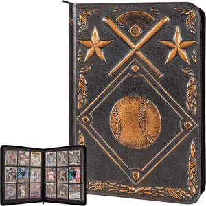 Joust Baseball Card Binder - Stunning 3D Raised & Hand Colorwashed PU Leather Binder - 9 Pocket /w Zipper - 360 Side Loading Sleeves for Trading Cards