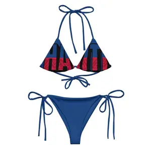 Haiti Flag Bikini Set Women Triangle Top String Bottom Caribbean Pride Beach Swimsuit Summer Festival Vacation Swimwear Haitian Gift Patriotic Two Piece