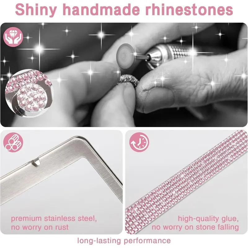 New Upgrade 2 Pack Bling License Plate Frames Premium Sparkly License Plate Frame for Women Durable Pink Bling Car Accessories
