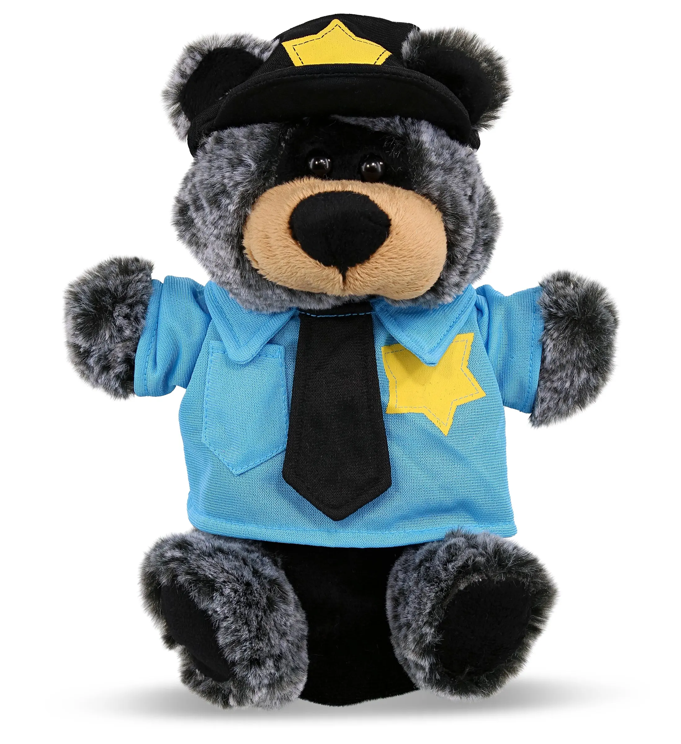 DOLLIBU Soft Plush Polyester Black Bear Police Hand Puppet - 7lx4wx9h Inches, Unisex Stuffed Toy for Kids Who Pretend Play as Cops, Pretend Play Toy, No Battery Needed, Teaches Public Service