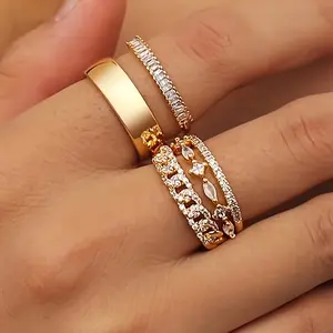 Women's 5-Piece Creative Simple Synthetic Zircon-Inlaid Fashion Rings, Wedding Ring Sets, Ideal for Holiday & Anniversary Gifts