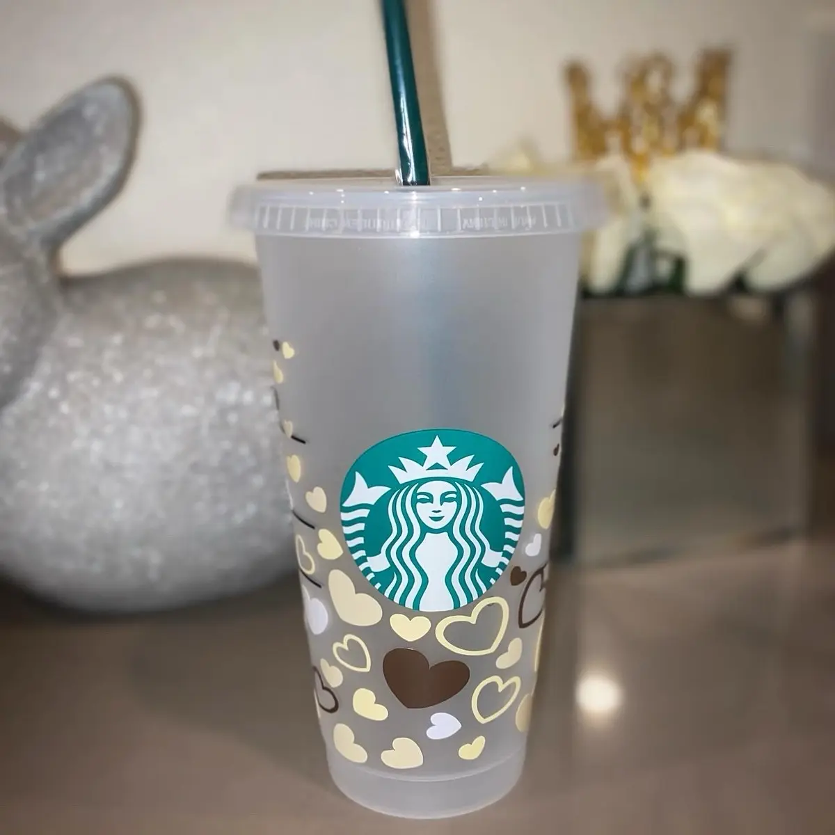 Neutral hearts customized Starbucks Cold Cup