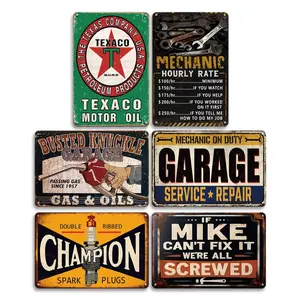 Vintage Metal Tin Sign, 6 Counts/set Garage Decorative Metal Tin Sign, Wall Art for Home, Cafe, Bar, Club, Shop, Restaurant, Farm, Garden, Vintage Garage Signs, Vintage Plaque Decor