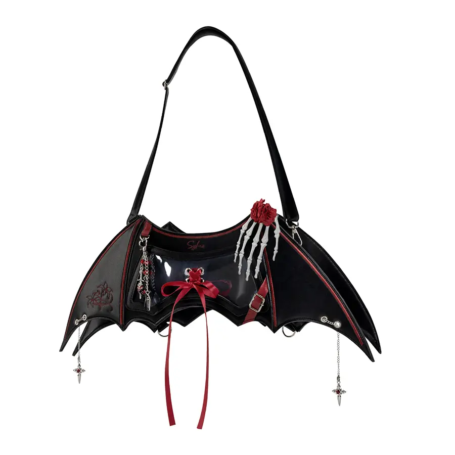 The Junco Sylus Red Devil Wing Ita Bag - Gothic 3D Bat Wing Minimalist Cosplay Tote, Love & Deep Space Inspired Dark Aesthetic Coquette Goth Women's Cross Body Handbag Shoulder Purse for Enamel Pins & Anime Fans, Cross Body Bags, Handbag Shoulder Bag