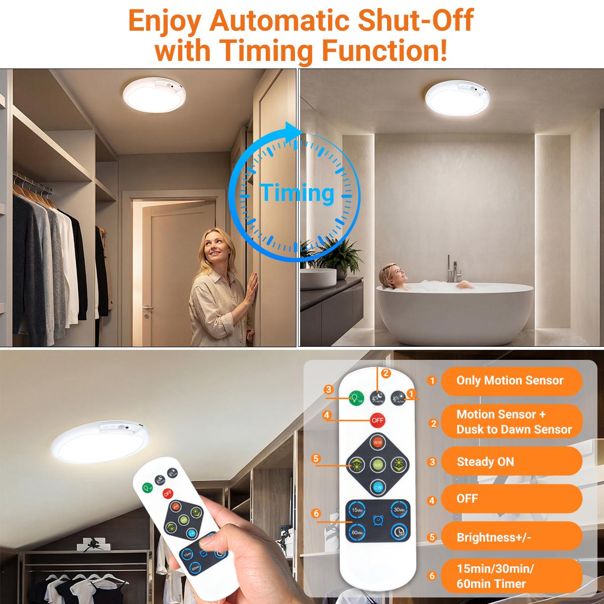 Rechargeable motion-sensing ceiling lamp with remote control function - Magnetic-suction wireless ceiling lamp, battery-powered, suitable for dressing rooms, shower rooms, staircases, terraces, corridors, etc.