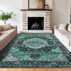 Vintage Printed Carpet Oriental Floral Carpet Soft Foldable Carpet Anti-Fouling Anti-Slip Suitable For Living Room Bedroom Laundry Room Hallway