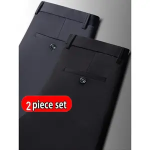 Men's New Loose Straight Leg Elastic Plain Business Pants, Anti-Wrinkle Comfortable Casual Workwear, Fashion Long Trousers for All SeasonsGift(Sheets)