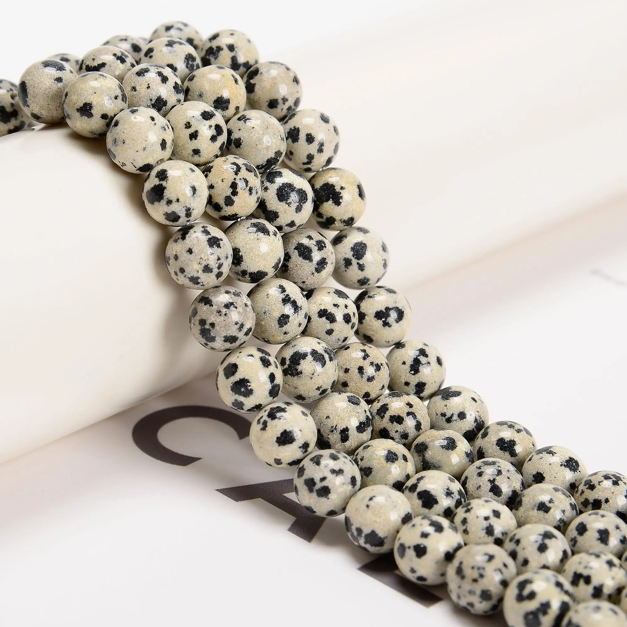 Dalmatian Jasper Smooth Round Beads 4mm 6mm 8mm 10mm 12mm Approx 15.5" Strand Loose Gemstone Beads for Jewelry Making