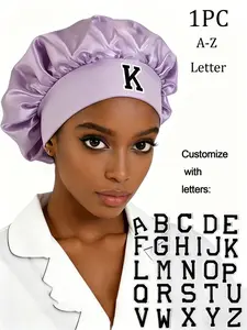 Custom Letter Satin Sleep Cap for Women, Silk-Like Hair Protection Hat, Curly Hair Nightcap, Anti-Frizz Home Headscarf, Customizable Letter Sleep Hat, Sleep Bonnets