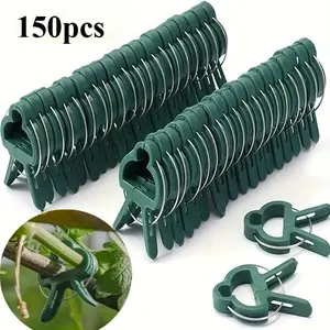 150 Heavy Duty Garden Plant Clips | Reusable Quick Clip Green Plastic Support for Tomatoes, Cucumbers, Vines, Roses and Flowers | Soft Grip Design Securely Secures Staples, Essential Stackable Tools for Indoor and Outdoor Gardening