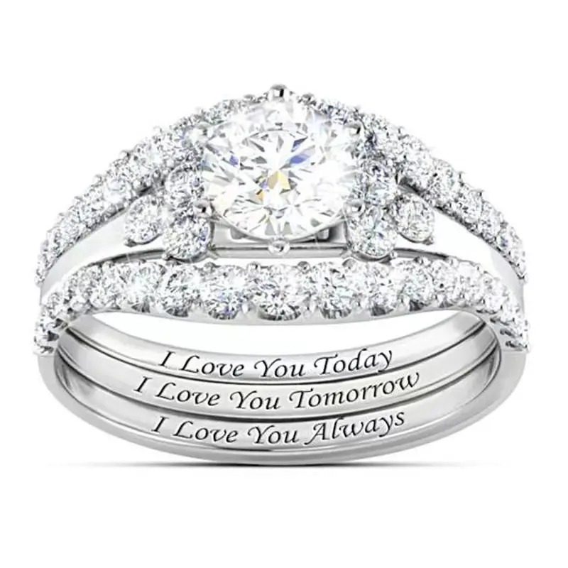 925 sterling silver ring, English letter ring, three piece ring set.Ladies' rings, fashionable classic rings, gift jewelry boxes, suitable for birthday gifts, holiday gifts, Valentine's Day gifts, Suitable for daily wear bracelet stack