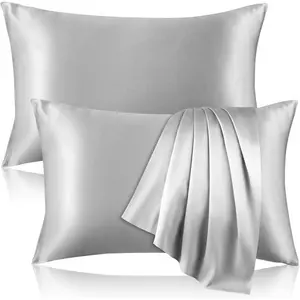 2 Pack  Pure Silk Pillowcase for Hair and , Both Sides Mulberry Silk Pillowcases with  Zipper, Cooling Pillowcase 19 Momme, 600 Thread Silk Pillow Cases Standard Size, Gray