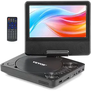 VEVOR Portable DVD Player, 7 inch HD Swivel Display Screen, 4 Hours Built-in Rechargeable Battery, Dual Speakers, Support Sync TV/USB/SD Card/CD/DVD, Car Charger, AC Power Adapter, Remote Control