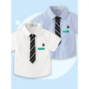 New Boys' Short-sleeve School-style Shirt, Stylish British-style Children's Collared Cotton Thin White and  Shirt, Boys' Clothing, Back-to-school Outfit for Boys