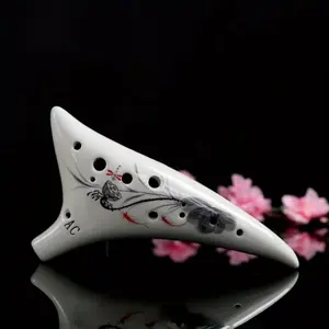 12 Holes Chinese Ocarina, Ink Painting Pattern Handmade Ocarina with Lanyard, Classical Flavor Musical Instrument for Music Lovers