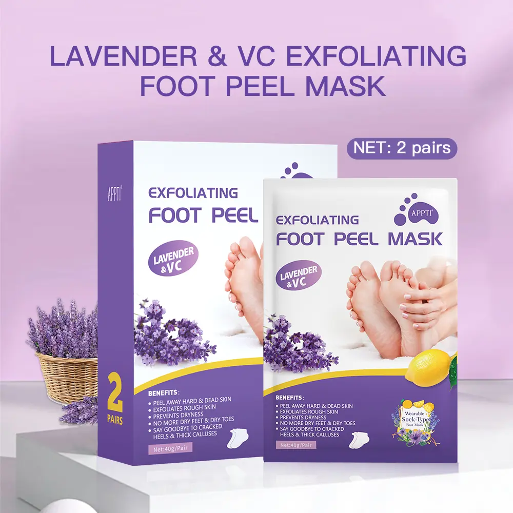 Organic Foot Peel Mask 2 Pack Exfoliator for Calluses, Dead Skin Callus Remover, Baby Soft Smooth Touch, Nail Moisturizer, Lavender