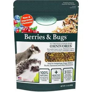 Berries & Bugs 1.5 lb -  Natural High Protein High Fiber Food for Hedgehogs, Skunks, Opossums, Sugar Gliders - Universal Insectivore Diet with Fruit, Gut-Loaded Insects, & Healthy Vitamins