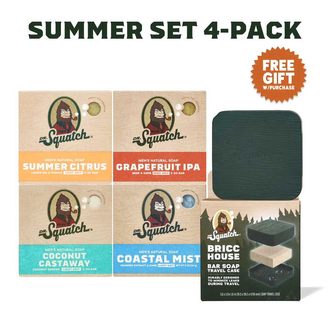 Summer Set 4-Pack + Travel Case (FREE Gift!)- Dr. Squatch - Body Care for Men | Mens Gifts | Gifts for Him Summer Set 4-Pack + Travel Case (FREE Gift!)- Dr. Squatch - Body Care for Men | Mens Gifts | Gifts for Him