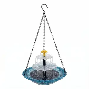 Solar Cascade Hanging Bird Bath Fountain, Solar Fountain Pump with 8 Nozzles, Hanging Bird Bath with Water for Outdoors Garden Patio Backyard Lawn Decor (Stones not included)