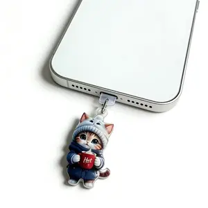 Cute Cat Design Acrylic Phone Dust Plug, 2D Cat Design Phone Dust Plug, Phone Accessories for iPhone & Android Phone, Phone Charms