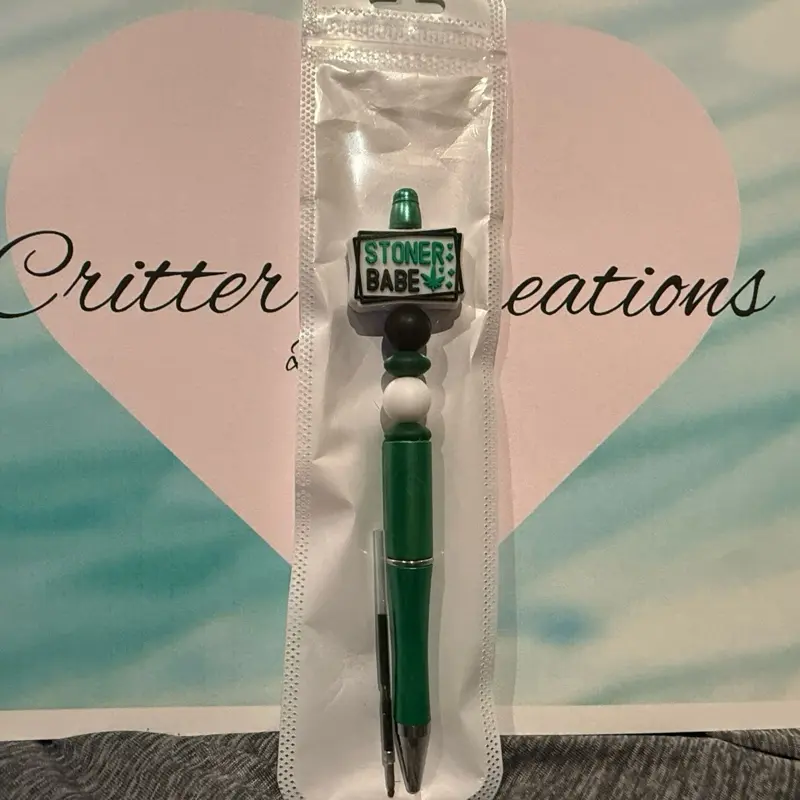 Stoner Babe Silicone Pen Beaded Pen - Green and White Color, Includes Beaded Design, Ideal for Crafting and Writing