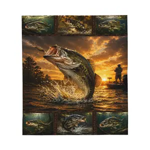 Largemouth Bass Fishing Blanket Gift Throw Blanket Gift for Men Angler Lake Cabin Home Decor