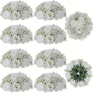 Top-selling Artificial Flower: The Pinnacle of Aesthetics | White Rose Spherical Home Decoration Bouquet | Star Decoration Prop for Wedding/Engagement Chair Backs, Arches & Welcome Signs | Plastic Faux Flowers | Artificial Fake Flowers