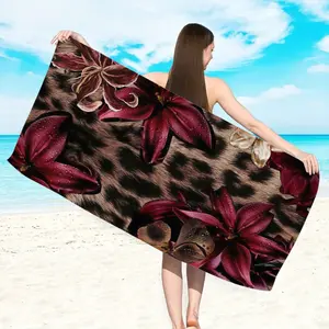 1pc Y2K leopard print floral beach towel, fashionable bow leopard print ultra-fine fiber quick drying absorbent sand proof large beach towel, towel, suitable for travel, swimming pool, camping, beach party decoration beach towel