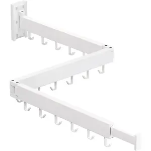 Wall Mounted Collapsible Retractable Foldable Clothes Drying Rack for Laundry, Clothes Hanger Dryer Rack White Color