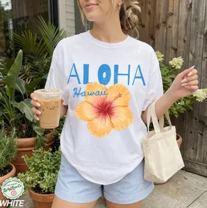 Comfort Colors Aloha Hawaii T-Shirt, Summer Flower Shirt, Trendy Summer Tee, Retro Summer Top, Hawaiian Shirt, Beach Lover Tee, Full Size, Full Color