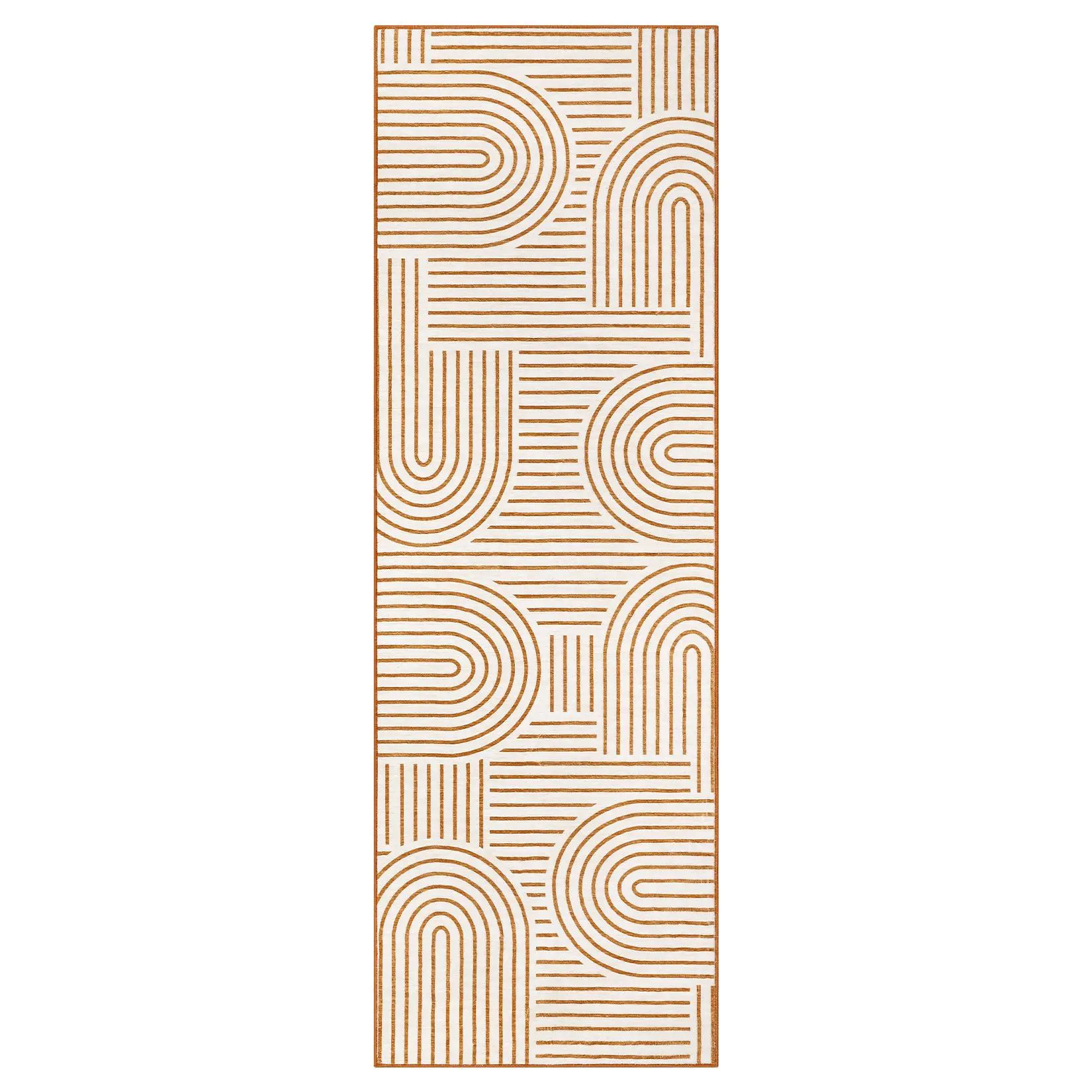 【Christmas Gift】2 x 6 ft Polyester Cashmere Orange Rectangular Hallway Bathroom Entryway Kitchen Office Foldable Geometric Modern Washable Area Rug