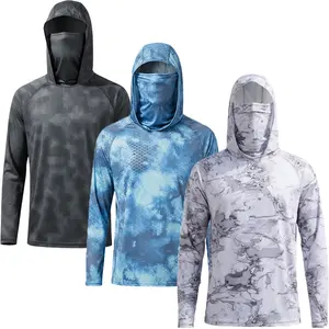 Men's Fishing Shirts Sun Hoodie with Mask Neck Gaiter, Long Sleeve UV Protection Quick Dry Sun Shirt for Outdoor Hiking Boating Fishing Beach T-Shirt