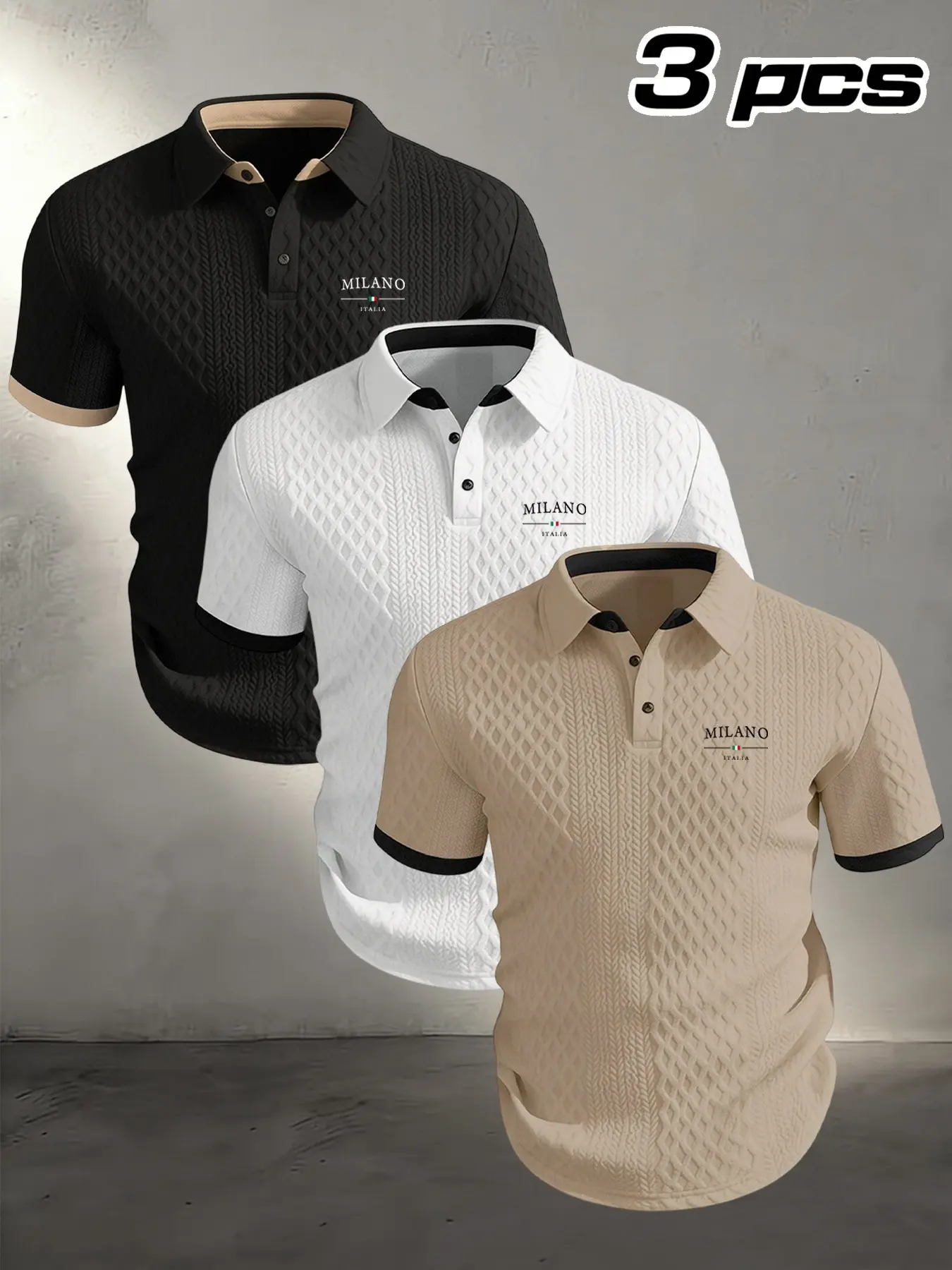 Men's Summer Colorblock Polo Shirt Top, Milano Print Design, Breathable High-End Fabric, Casual Short Sleeve, Suitable for Daily Wear, Menswear, Business Casual, Knitted Polo Shirts
