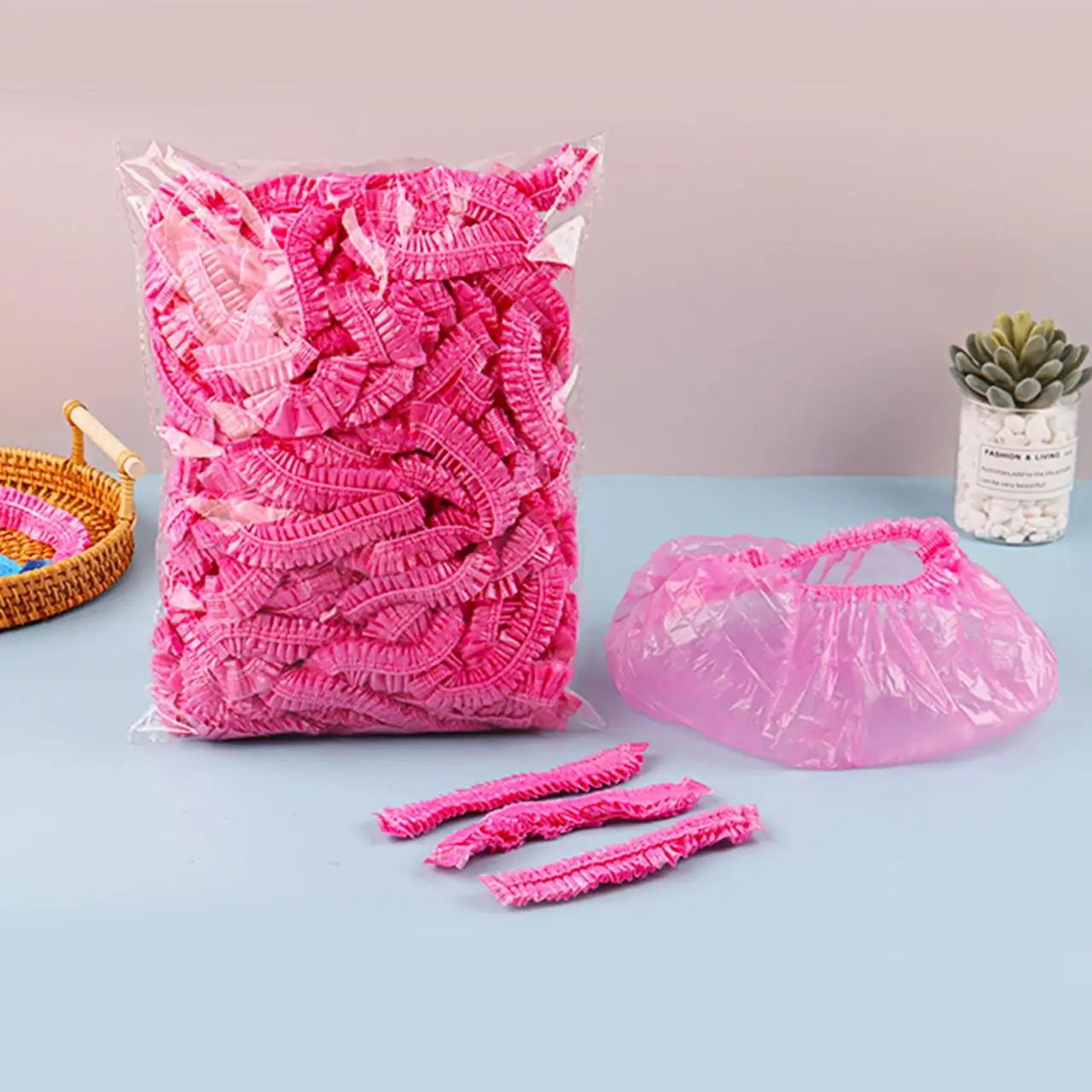 Bathdisposable Shower Caps (100pcs), Solid Color Waterproof Shower Caps, Bathroom Accessories Shower Caps for Women & Men, Bathroom Accessory