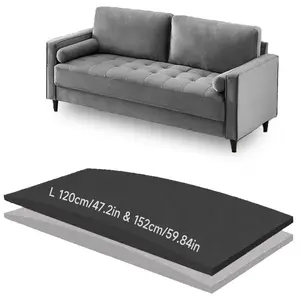 High-Density Foam Sofa Cushion Support, 59.84  & 47.23 X 47.23 X 24.01in, Durable Couch Pad Replacement, Ideal for Living Room Furniture Repair, Black & Gray, Durable Cushions