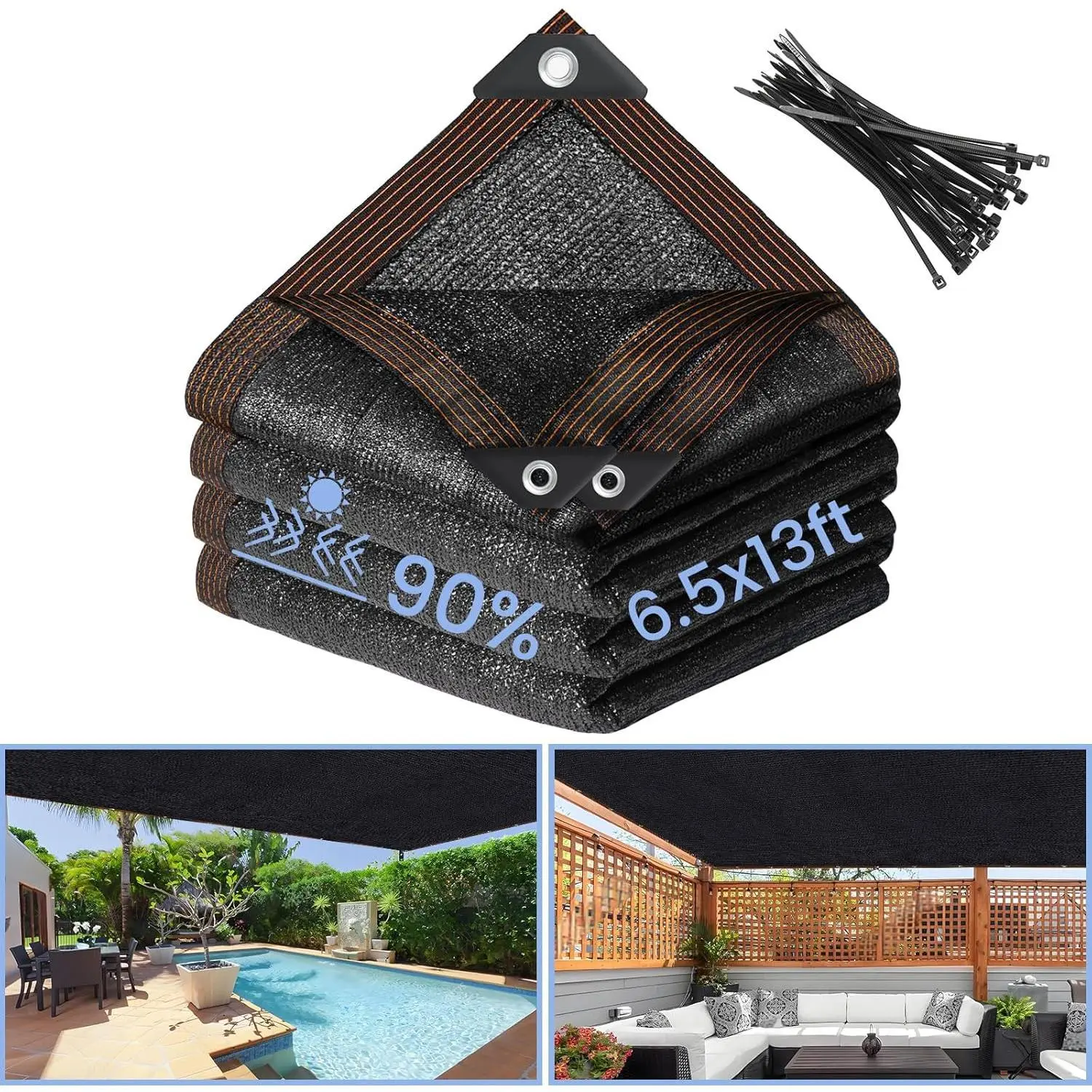 Heavy Duty 12-Stitch Weaving Rectangle Outdoor Hanging Shade Mesh Tarp - 6.5x13 FT Portable Shelter, 90% UV Block, Reinforced Grommets, Insect-Proof, Rustproof, Sturdy, Easy To Hang, Foldable, for Chicken Coop, Carport, Create a Cool Outdoor Living Space