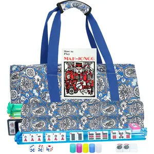 EVERSHOW American Mahjong Tile Set, 166 White Tiles Mahjong Set, 4 All-in-One mahjong racks with pushers, Complete Western mahjong game set with Blue Carrying Bag  (Ma Jong, Mah-Jongg, Majiang)