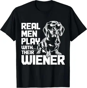 Dachshund Wiener Dog Dad Real Men Play With Their Funny Summer Casual Shortsleeve Cotton T-Shirt 👑
