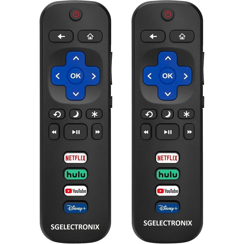 Roku Replacement Remote Control Pack of 2 for TCL Hisense Onn Philips Smart TVs Black with Shortcut Buttons No Setup Needed