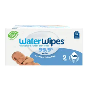 WaterWipes Original 99.9% Water Based Baby Wipes Unscented Hypoallergenic for Sensitive Skin 540 Count 9 Pack Eco-Friendly & Hypoallergenic