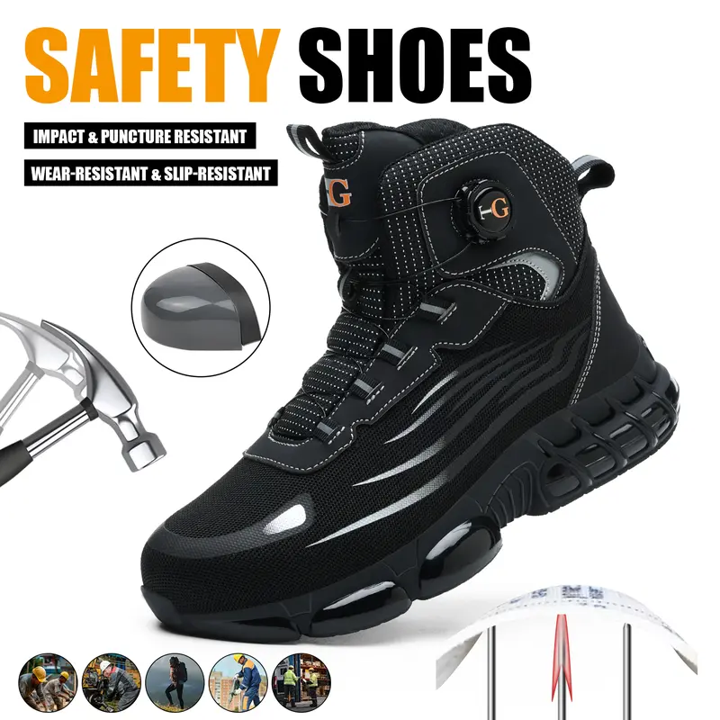 Men's Steel Toe Work Shoes - Durable Above-the-Ankle-but-Below-the-Knee Safety Footwear for Workers, Comfort Fit All Seasons, Anti-Smash & Anti-Puncture Protection, Breathable Fabric Outdoor Sneakers